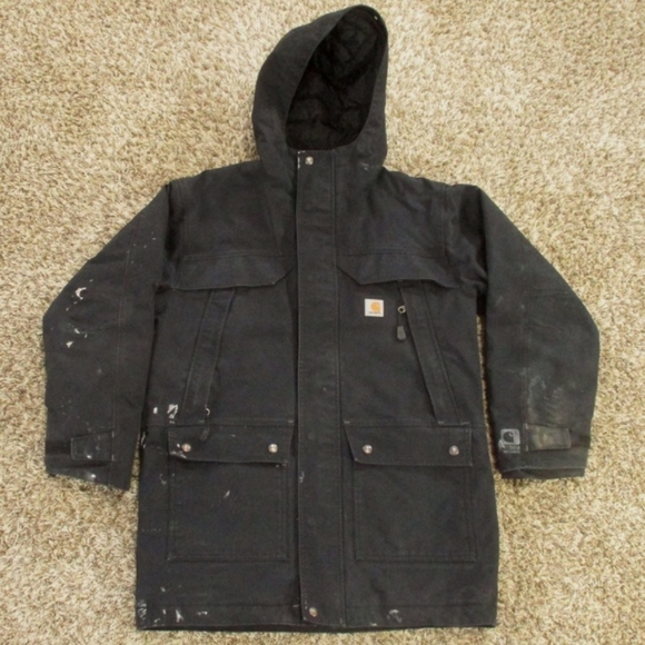 Carhartt Parka Jacket Men's Small Black Quick Duck Sawtooth Winter Coat Outdoors - Picture 1 of 13